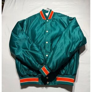 Butwin Vintage Teal Satin Snap Front Bomber Varsity Jacket